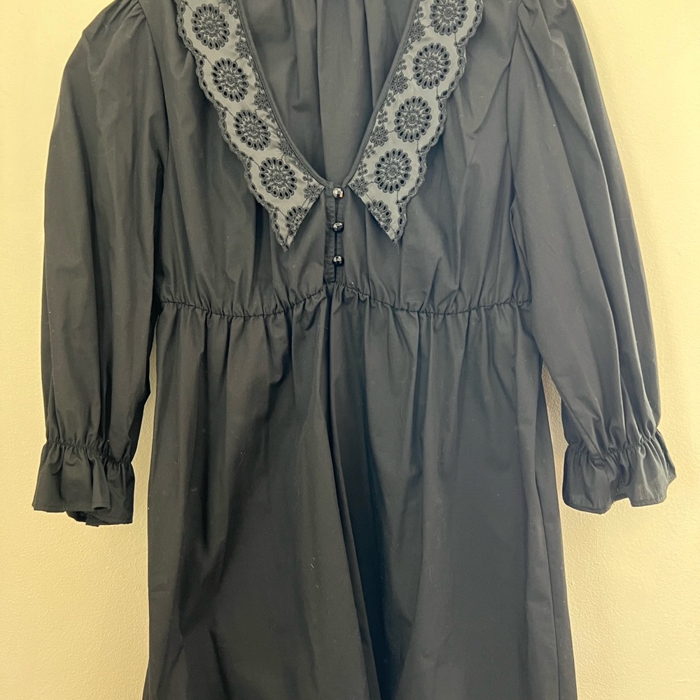 Zara black dress with floral Peter Pan collar, size S